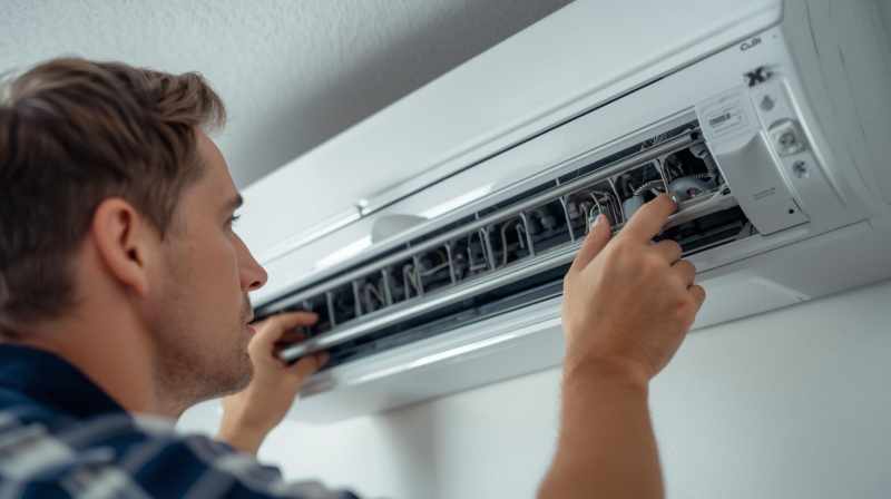 Professional air conditioning installation and repair experts at work