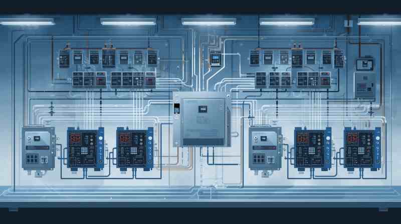 Multi-zone inverter air conditioning system diagram showing central unit with zone control panels